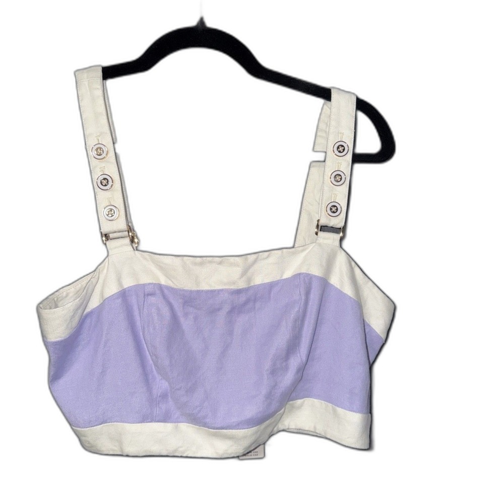 Anthropologie Crop Top Button‎ Strap Size M Lavender White Striped Summer Boho